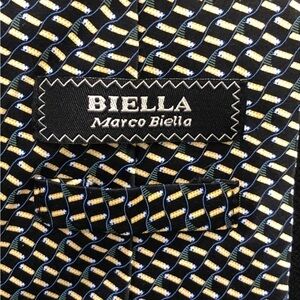 Marco BIELLA Black, Yellow, Blue, Olive Green Silk Abstract Geometric Tie